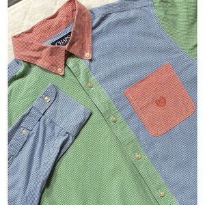 Chaps Shirt M Medium Mens Blue Color Block Casual Long Sleeve - 354